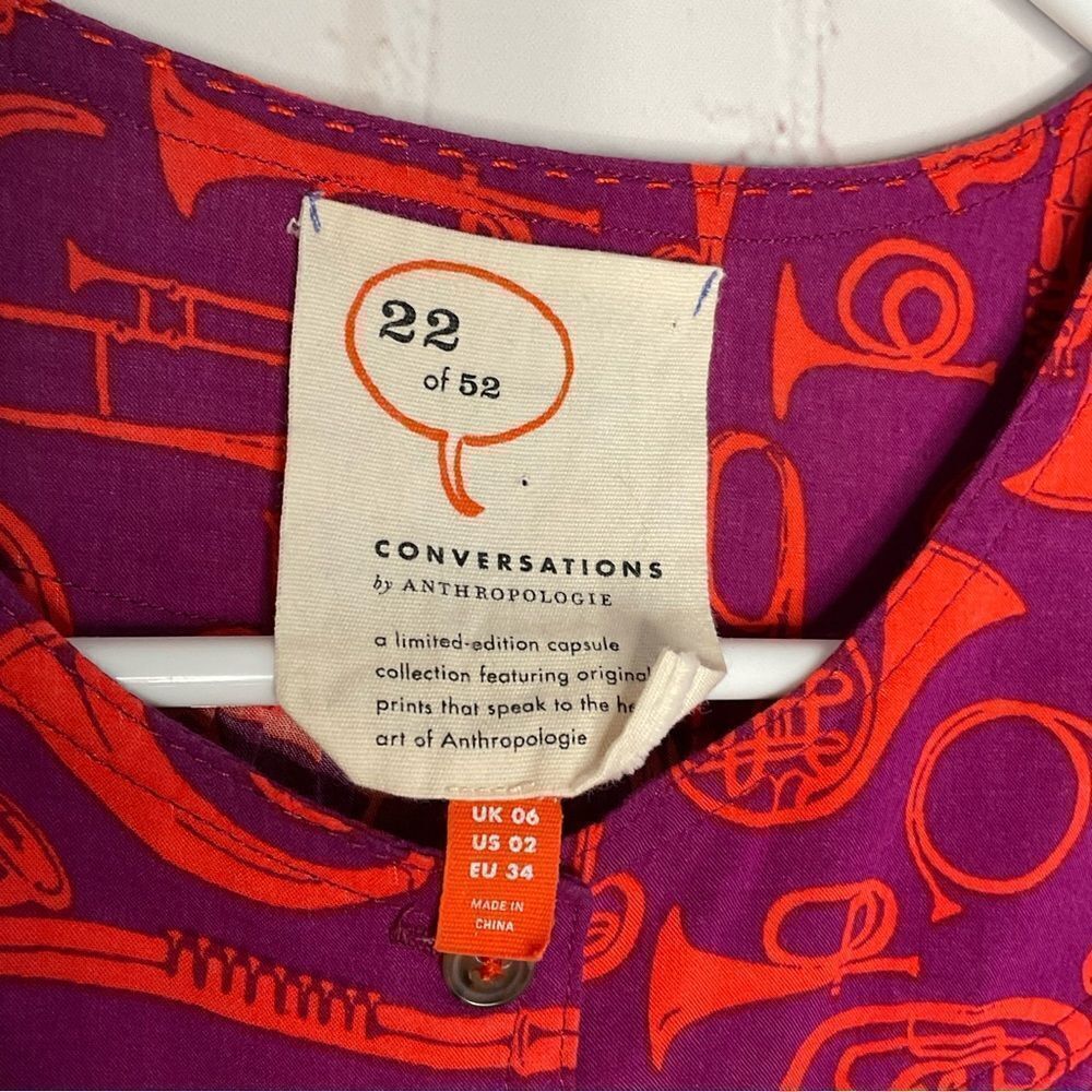 Anthropologie 22 of 52 Conversations Women’s Size US 02 Novelty Print Blouse Top - Picture 8 of 8